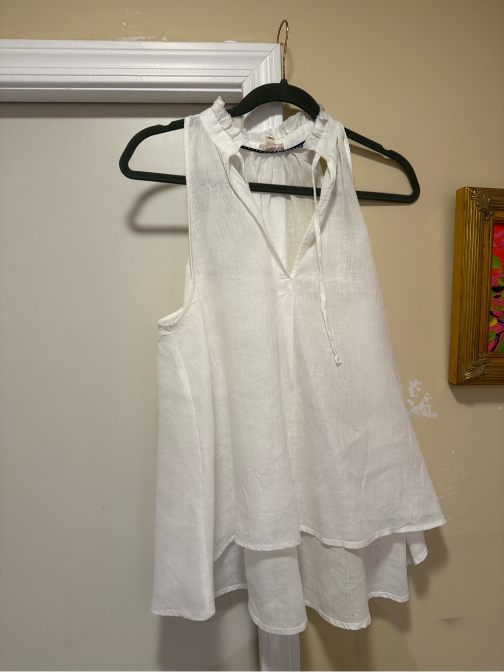 Pilcro Women's White Sleeveless Ruffle-Neck Tunic Top Medium
